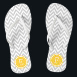 Grey and Yellow Chevron Monogram Thongs<br><div class="desc">Custom printed flip flop sandals with a stylish modern chevron pattern and your custom monogram or other text in a circle frame. Click Customise It to change text fonts and colours or add your own images to create a unique one of a kind design!</div>