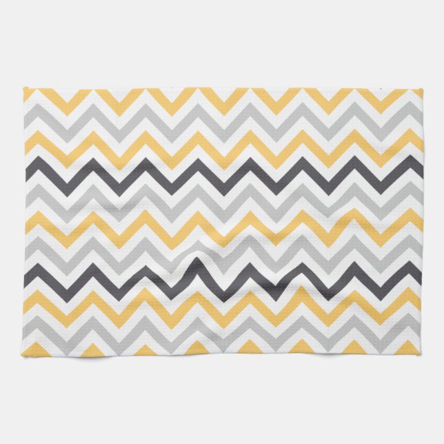 Grey and Yellow Chevron Stripes Pattern Tea Towel (Horizontal)