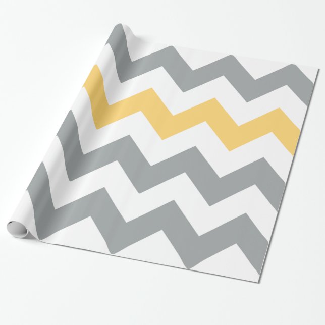 Grey and Yellow Chevron Wrapping Paper (Unrolled)