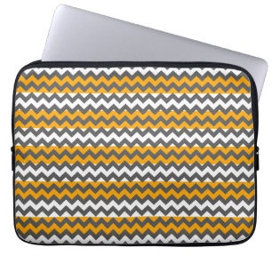 Grey and Yellow Chevron Zigzag Stripe Pattern Laptop Sleeve