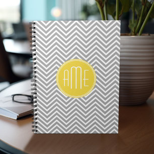 Grey and Yellow Chevrons Custom Monogram Notebook