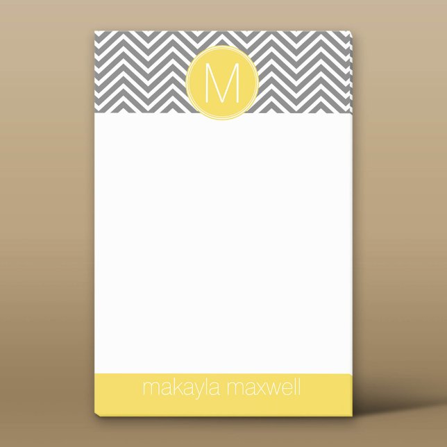 Grey and Yellow Chevrons with Custom Monogram Post-it Notes (Custom Post-it Notepad)