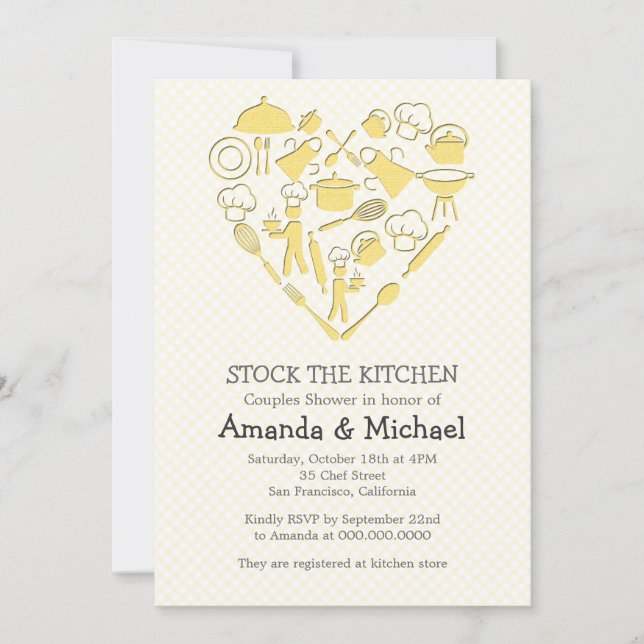 Grey And Yellow Couples Shower | Stock the Kitchen Invitation (Front)