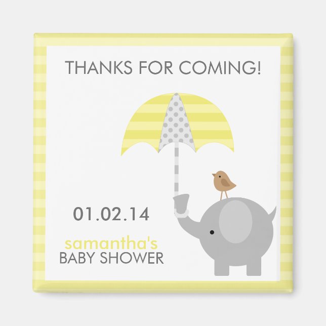 Grey and Yellow Elephant Baby Shower Favours Magnet (Front)