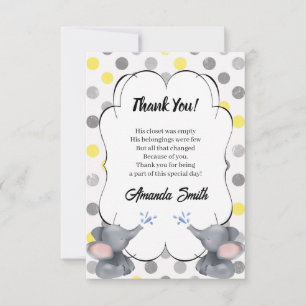Grey and Yellow Elephant Polka Dot Baby Shower Thank You Card