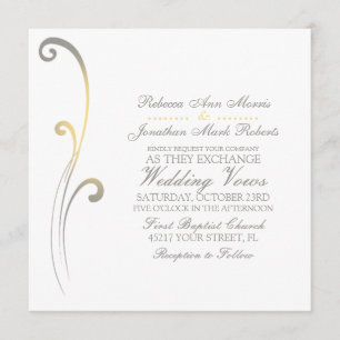Grey and Yellow Faded Flourish Wedding Invitation