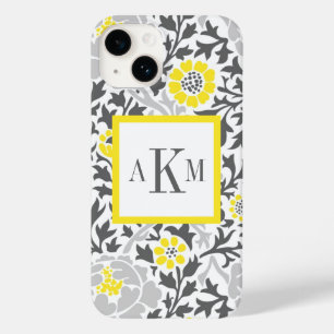 Grey and Yellow Floral Damask Custom Monogram Case-Mate iPhone 14 Case