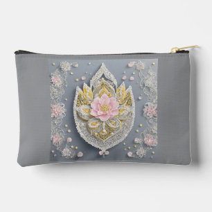 Grey and yellow floral patterns accessory pouch
