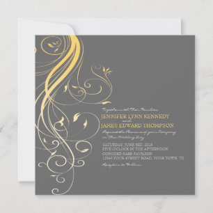 Grey and Yellow Flourish Wedding Invitation
