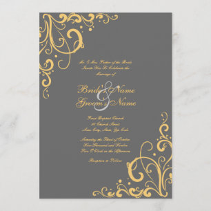 Grey and Yellow Flourish Wedding Invitation