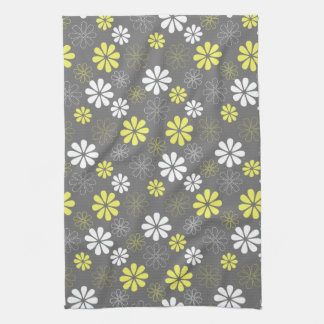 Grey and Yellow Flower Pattern Tea Towel