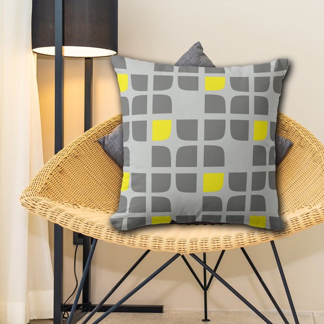 Grey and Yellow Geometric Squares Throw Pillow (Creator Uploaded)