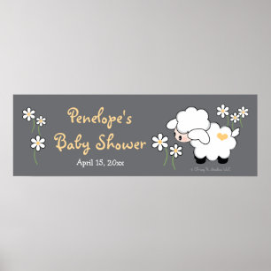 Grey and Yellow Heart Lamb Baby Shower Poster