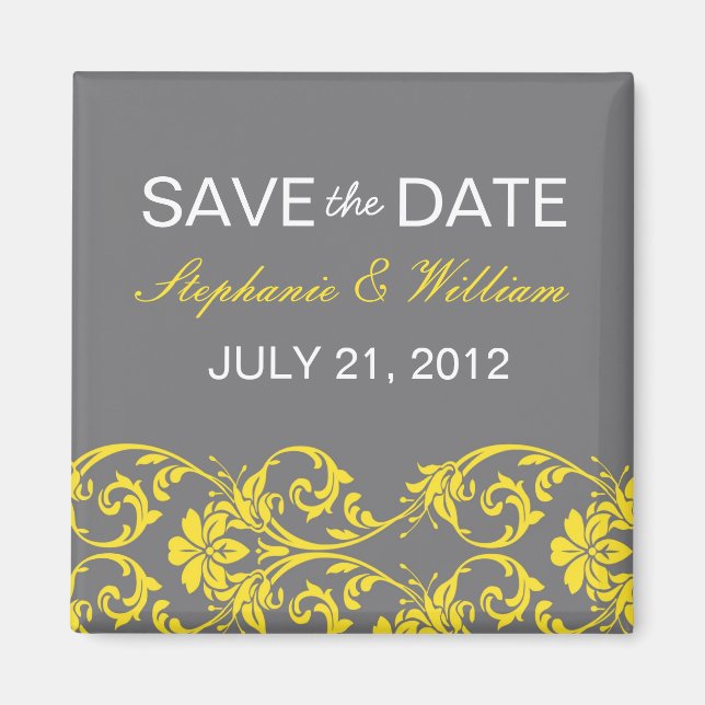 Grey and Yellow Lace Save The Date Magnet (Front)