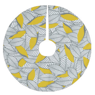 Grey and yellow leaf pattern. brushed polyester tree skirt