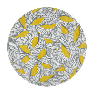 Grey and yellow leaf pattern. cutting board