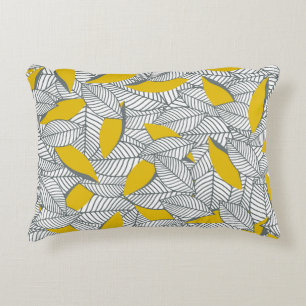 Grey and yellow leaf pattern. decorative cushion