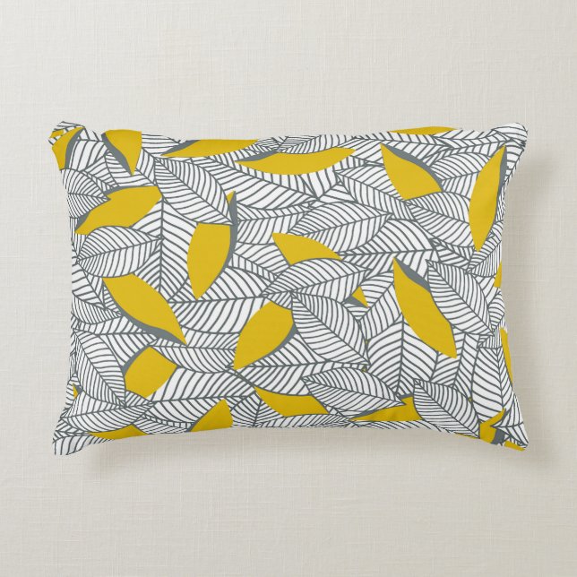 Grey and yellow leaf pattern. decorative cushion (Front)