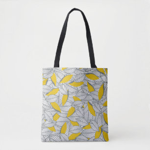 Grey and yellow leaf pattern. tote bag