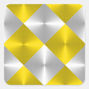 Grey and Yellow Metallic Looking Squares Square Sticker