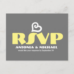 Grey and Yellow Modern RSVP Wedding Response 6 Invitation Postcard