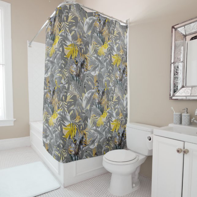 Grey and yellow plant leaf 2021 colours shower curtain (In Situ)