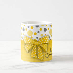 Grey and Yellow Polka Dots, Sunny Yellow Ribbon Coffee Mug