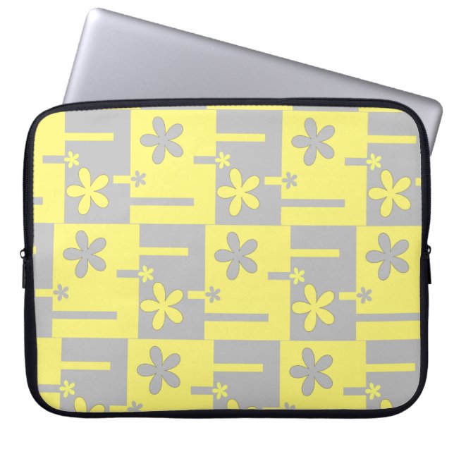 grey and yellow print,   laptop sleeve (Front)