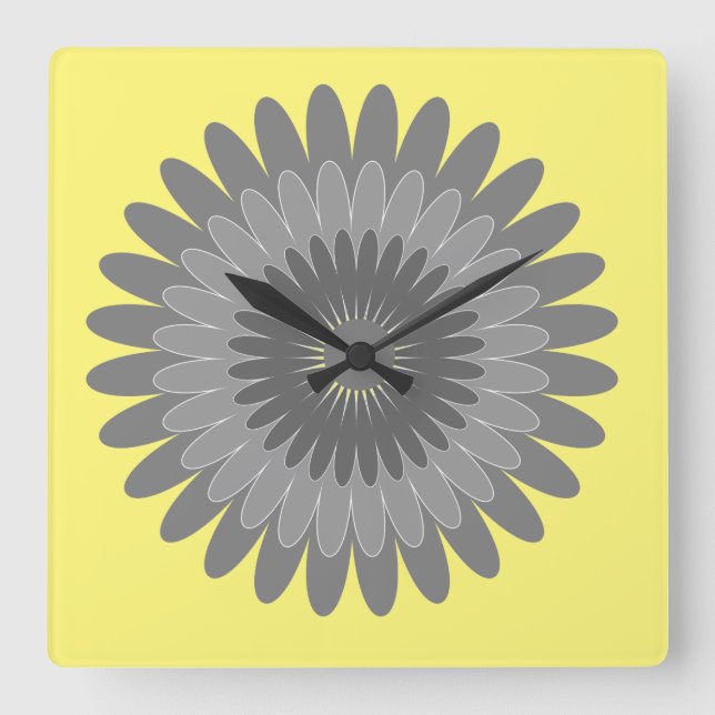 grey and yellow print, square wall clock (Front)