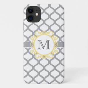 Grey and Yellow Quatrefoil Monogram iPhone 11 Case