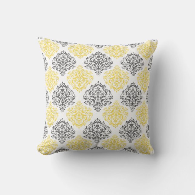 Grey and Yellow Reversible Decorative Pillow (Front)