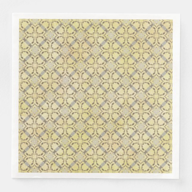 Grey and Yellow Scrolled Diamond Pattern Napkin (Front)