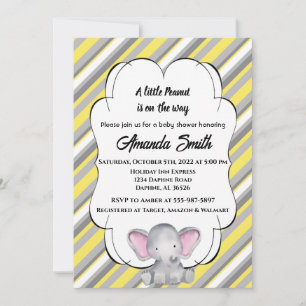Grey and Yellow Striped Elephant Baby Shower Invitation
