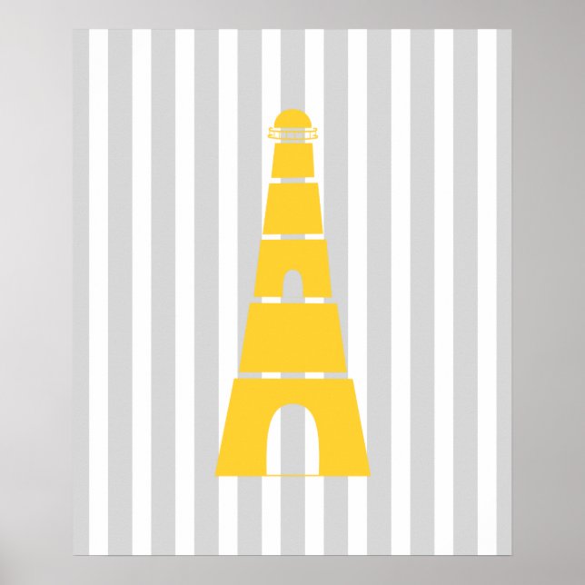 Grey and Yellow Striped Nautical Lighthouse Poster (Front)