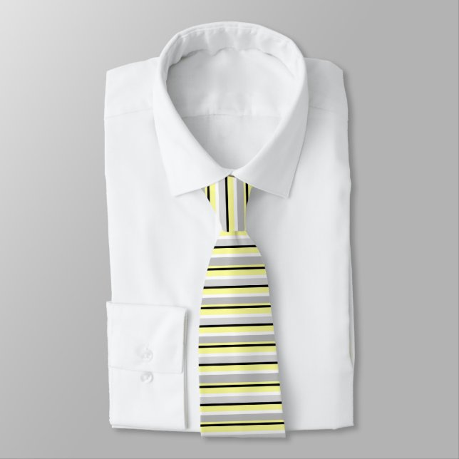 Grey and Yellow Stylish Striped Tie (Tied)