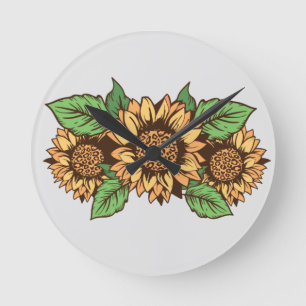 Grey and Yellow Sunflower Clock