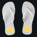 Grey and Yellow Tiny Dots Monogram Thongs<br><div class="desc">Custom printed flip flop sandals with a cute girly polka dot pattern and your custom monogram or other text in a circle frame. Click Customise It to change text fonts and colours or add your own images to create a unique one of a kind design!</div>