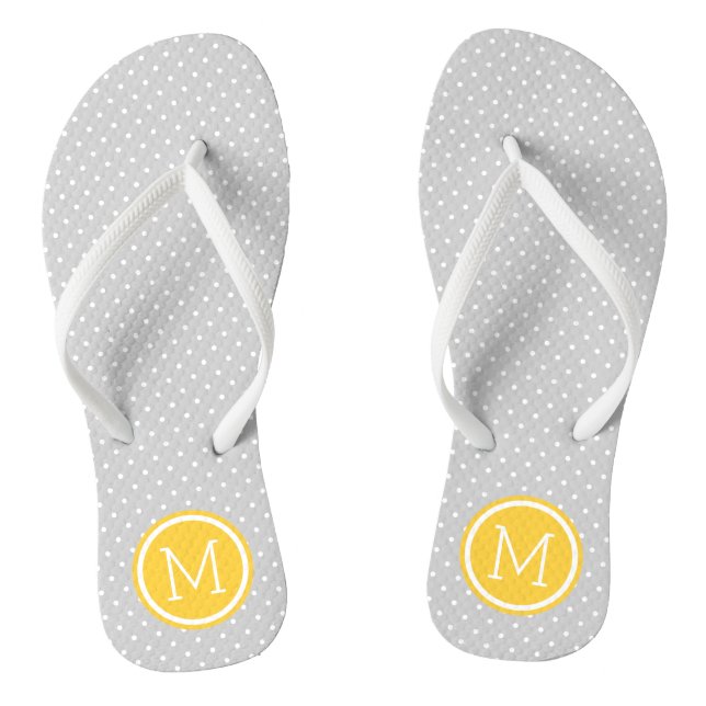 Grey and Yellow Tiny Dots Monogram Thongs (Footbed)