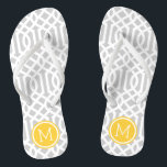 Grey and Yellow Trellis Monogram Thongs<br><div class="desc">Custom printed flip flop sandals with a stylish modern trellis pattern and your custom monogram or other text in a circle frame. Click Customise It to change text fonts and colours or add your own images to create a unique one of a kind design!</div>