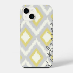 Grey and Yellow Tribal Ikat Chevron Monogram iPhone 14 Case