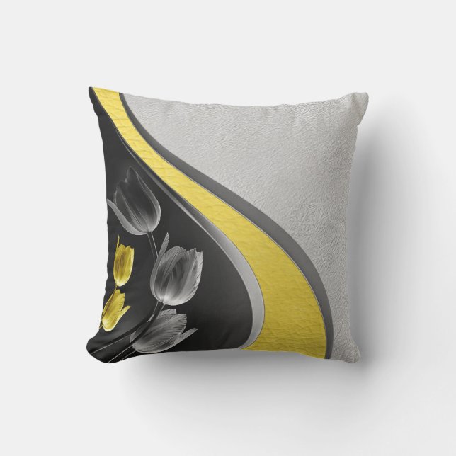 Grey and yellow tulips flower 2021 colours cushion (Front)
