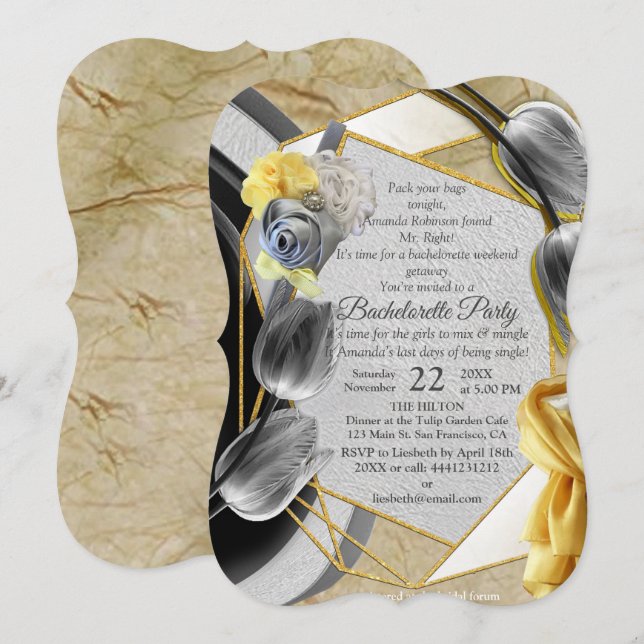 Grey and Yellow tulips on texture Invitation (Front/Back)