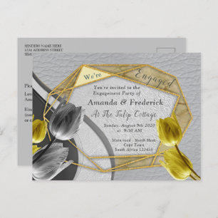 Grey and Yellow tulips on texture. Invitation Postcard