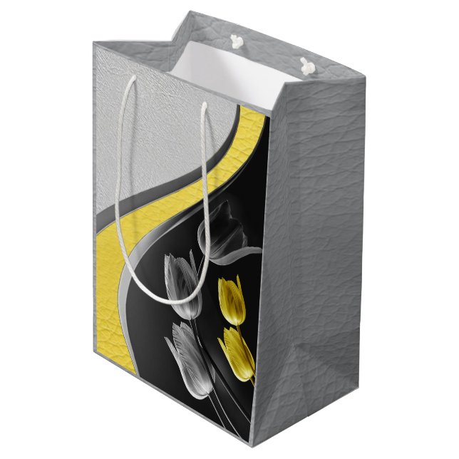 Grey and Yellow tulips on texture Medium Gift Bag (Back Angled)