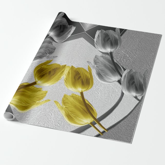 Grey and Yellow tulips on texture Wrapping Paper (Unrolled)