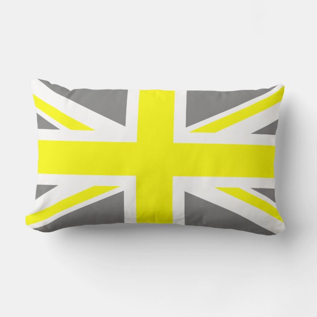 Grey and Yellow Union Jack Lumbar Cushion (Front)