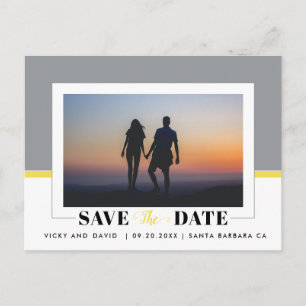 Grey and yellow wedding Save the Date photo Post Postcard
