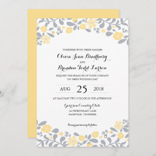 Grey and Yellow Wildflower Blossoms   Wedding Invitation