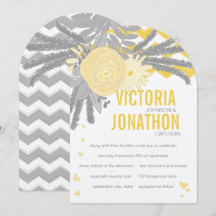Grey and Yellow Zig Zag Typography Wedding Invitation