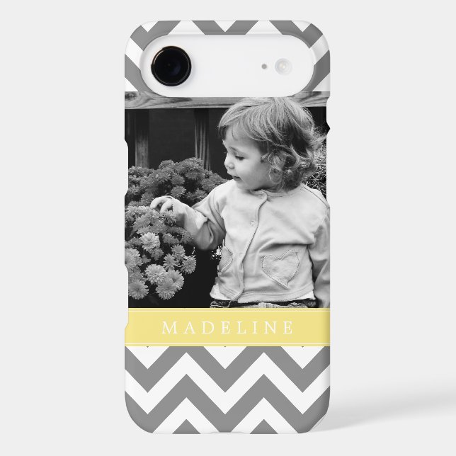 Grey and Yellow Zigzags Personalised Photo Case-Mate iPhone Case (Back)